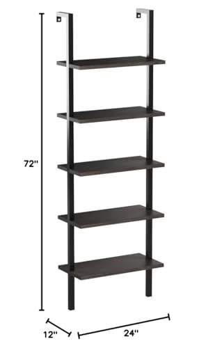 Modern 5-Shelf Dark Brown/Nutmeg Wall Mount Bookcase