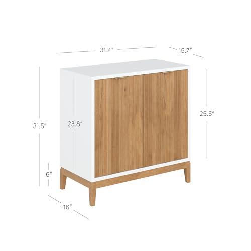 Modern White/Warm Pine Sideboard Cabinet with Fluted Doors (Set of 2)