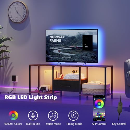 LED TV Stand with Open Shelves & Fabric Drawer, 55 inchacyjsey