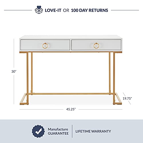 Elegant White Vanity Desk with Gold Frame for Home Office