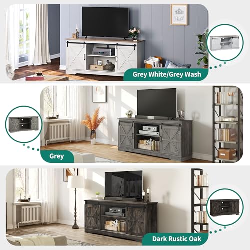 Grey Rustic TV Stand with Sliding Barn Doors & Storage - 65" TVs