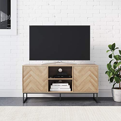 Nathan James Dylan Hidden Storage Console in Herringbone Reclaimed Wood & Metal
