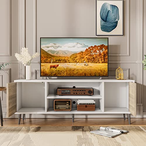 Modern Oak TV Stand for 65 Inch TVs with Storage