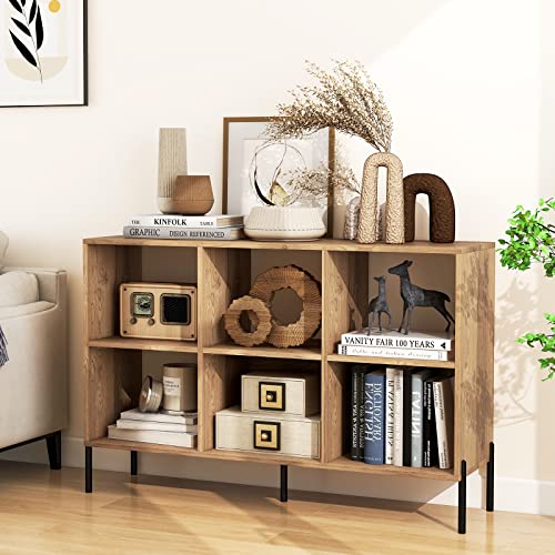 Tangkula 6-Cube Natural Bookshelf with Adjustable Shelves